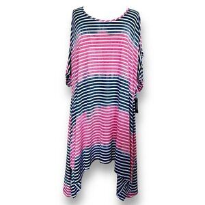 La Vanya Womens Tunic Top Plus Sz 3X Blue Pink Stripe Ombre Tie Dye Boho Stretch